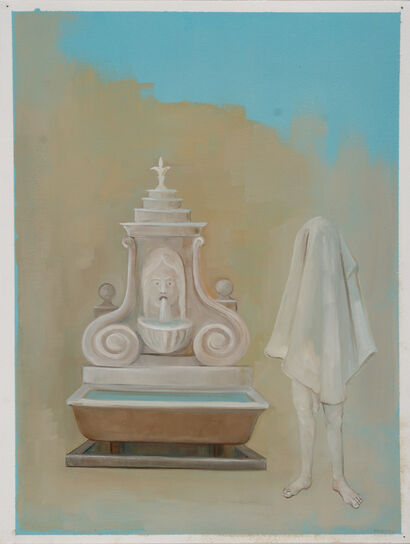 Visitor to the Fountain, Tells Their Secrets - a Paint Artowrk by Thomas Frontini